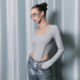 Line Stitch Bodysuit [Nude Gray]
