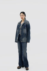ジンチョンボクシーフィットデニムジャケット / deep blue over Fit Denim Jacket
