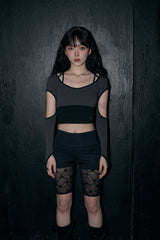 string circle crop top - charcoal