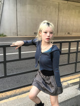 ストライプ2wayクロップフードジップアップ