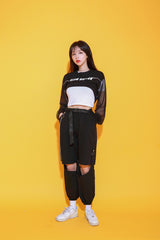 ミッションシースルークロップTシャツ/TOP(8193) motion see-through crop Tee