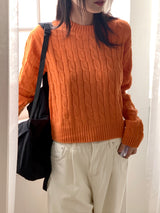 Rolpe Twisted Cable Round Crop Long-Sleeved Knit