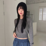 [Cashmere/12color] リモンラムウールラウンドクロップ長袖ニット