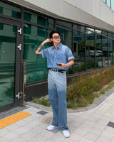 グラデーションデニムショートスリーブシャツ / GM Western Gradation Denim Short-Sleeved Shirt (M ~ L)