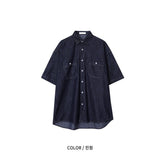 モーメントローマテリアルデニムワイドショートスリーブシャツ