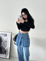 It's soft. A long-sleeved cropped shirt