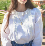 V-Lace Collar Pintuck Blouse (6643558252662)