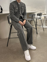 セミオーバーサイズチャイナセットアップデニムパンツ / LMN Semi-Oversized China Setup Denim Pants (Gray)