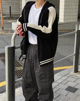 No.0390 varsity hood KNIT zip-up (3color)