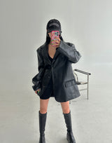 leather oversized-fit blazer jacket