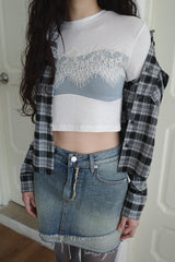 ダイアゴナルデニムアンバランスミニスカート / Diagonal denim unbalanced mini sk
