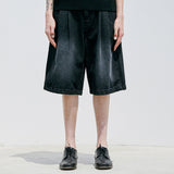 ウォッシュデニムバルミューダパンツ / 2 TUCK WASHED DENIM BERMUDA PANTS BLACK