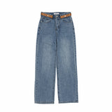 レザーベルトポイントストレートフィットデニムパンツ/BILLLIE SUHYEON LEATHER BELT POINT STAIGHT FIT LIGHT BLUE DENIM [16629]