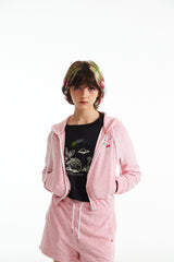 チェリークロップテリーフーディージップアップ／CHERRY CROP TERRY HOODIE ZIP UP [SALMON PINK]