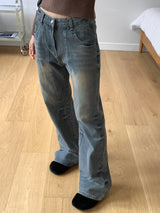 Chilla Cat Washing Y2K Semi Bootcut Denim Pants