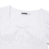 RIBBON SHIRRING SHORT SLEEVE BLOUSE [WHITE]