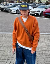V-neck basic knit / knit , overfit knit