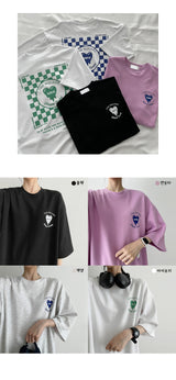 イラストレーションチェックハートショートスリーブT / Illustration Check Heart Short Sleeve Tee