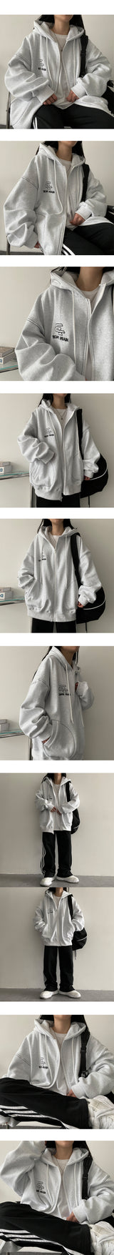 [fleece] Bipitan oversized fit stitch hooded zip-up jumper