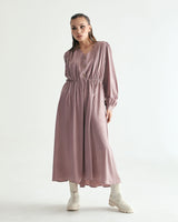 V-NECK CREASE SHIRRING ONEPIECE - INDI PINK (6635995889782)