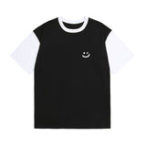 スモールドローイングスマイル配色ショートスリーブTシャツ/Small Drawing Smile Color Matching Short Sleeve Tee