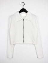 オルモストリブカラークロップジップアップ/Ulmost Rib Collar Crop Zip Up (4color)