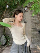 round semi ribbed long sleeve tee