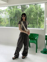 エンバースポーティ配色ラウンド半袖Tシャツ/ Enver sporty color matching round short-sleeved T-shirt