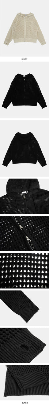 Mesh Finger Warmer Hood Zip-up