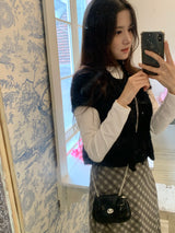 Rosé checkered silk banding skirt