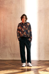 "PRE-ORDER 4/16~" VINTAGE FLOWER DROP-SHOULDER SHIRT (Navy) (6546129387638)