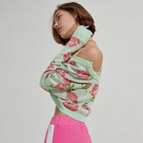 Rose pattern Crop Cardigan [Mint] (6679685333110)