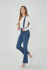 セミブーツカットハイスパンデックスサスペンダーデニムパンツ/SEMI BOOTSCUT HIGH SPANDEX SUSPENDER DENIM PANTS [6677]