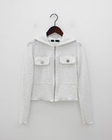 ミニポケットニットフードジップアップ / Mini pocket knit hood zip-up (2color)