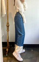 セミワイドフィットデニムパンツ/SEMI WIDE FIT BLUE + WHITE DENIM PANTS [17724]