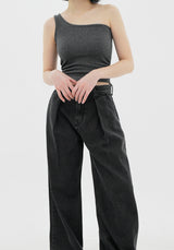 リブワンショルダースリーブレス / Ribbed One Shoulder Sleeveless (4color)
