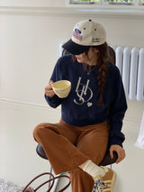 ハートロゴクロップスウェット/HEART LOGO CROP SWEATSHIRTS (NAVY)