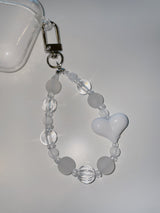 ボールドホワイトハートビーズキーリング/Bold White Heart Beads Key-ring