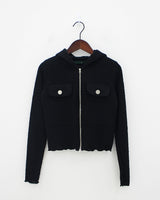 ミニポケットニットフードジップアップ / Mini pocket knit hood zip-up (2color)