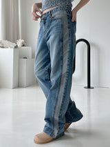 カラーマッチングカットブラッシュデニムパンツ/no.1792 color matching cat brush denim pants