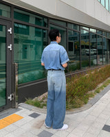グラデーションデニムショートスリーブシャツ / GM Western Gradation Denim Short-Sleeved Shirt (M ~ L)