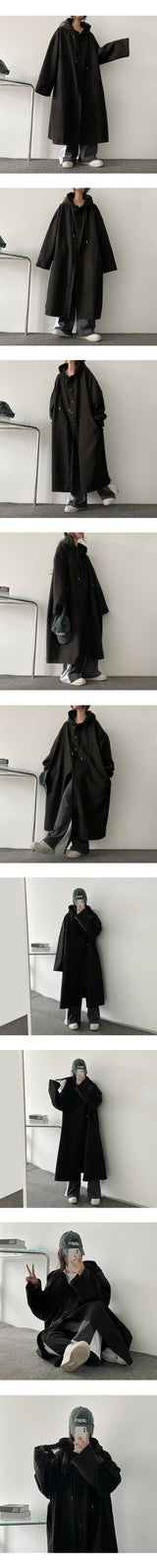 Rockle Big Boxy Hooded Button Long Bomber Jacket