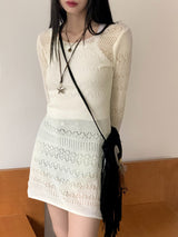 サディンクロシェパンチングロングニットワンピース / Sardine crochet punching long knit dress
