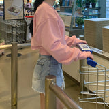 パステルVネッククロップドスウェットシャツ