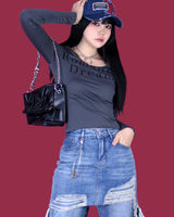 レイヤードスカートデニムパンツ / layered skirt denim pants