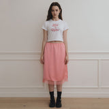 サテンレースミディスカート /Satin Lace midi skirt [3 Color]