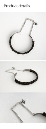 ニッティングウィズドロップチェーンバングルブレスレット/Knitting with drop chain bangle bracelet (Black)
