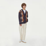 BRUSHED ARGYLE KNIT CARDIGAN_NAVY (6610813681782)