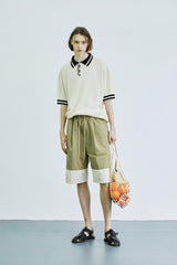 カラーストライプ ピケニット Tシャツ / color stripe pique knit t-shirt cream