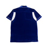 レザートリムベロアジップアップポロシャツ/[UNISEX] Leather-Trimmed Velour Zip Polo (Blue)